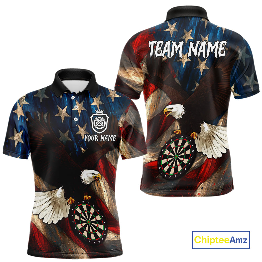 Personalized American Flag Eagle Mens Darts Shirt Custom Patriotic Jersey Darts Polo & 1/4 Zip TDM5126