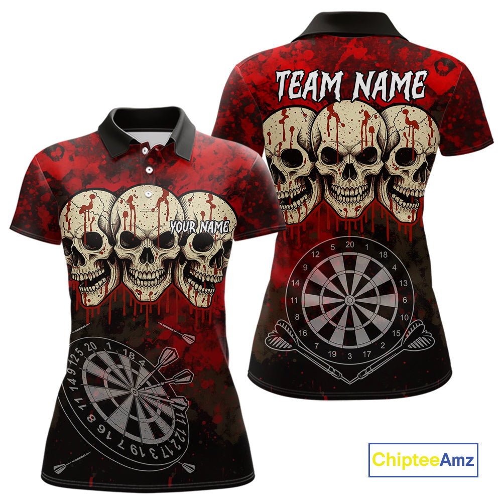 Black And Red Grunge Skull Womens Dart Shirts Custom Dart Jerseys Team Polo & Quarter Zip TDM5127