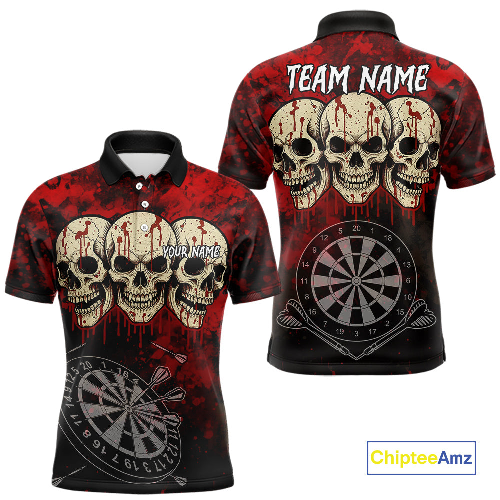 Black And Red Grunge Skull Mens Dart Shirts Custom Dart Jerseys Team Polo & Quarter Zip TDM5127