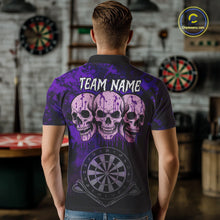 Load image into Gallery viewer, Black And Purple Grunge Skull Mens Dart Shirts Custom Dart Jerseys Team Polo &amp; Quarter Zip TDM5128