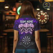 Load image into Gallery viewer, Black And Purple Grunge Skull Womens Dart Shirts Custom Dart Jerseys Team Polo &amp; Quarter Zip TDM5128