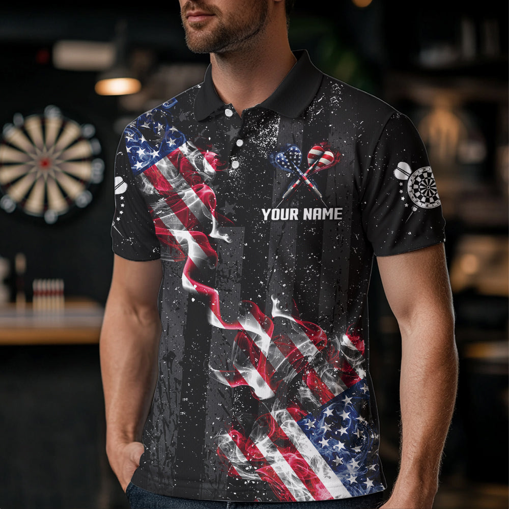 Custom US Flag Smoke Dart Shirt For Men, Patriotic Dart Jersey Pocket Option TDM3514