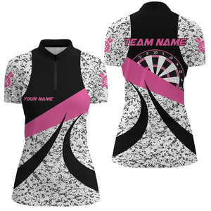 Personalized Grunge Pink Darts Polo & Quarter-Zip Shirts For Women, Unique Darts Team Jerseys Attire TDM1723