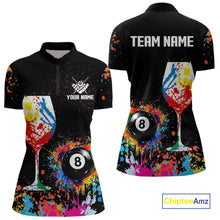 Load image into Gallery viewer, Personalized Colorful Splash 8 Ball Billiard Shirts For Women, Funny Wine Glass Custom Pool Jerseys TDM4100