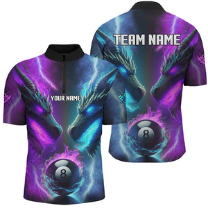 Custom Blue Purple Fire 3D Dragon 8 Ball Pool Billiard Shirts For Men, Team League Billiard Jerseys TDM2394