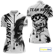 Load image into Gallery viewer, Personalized White Black Grunge Skull Darts Shirt For Women Custom Funny Darts Team Jersey Outfit TDM4908