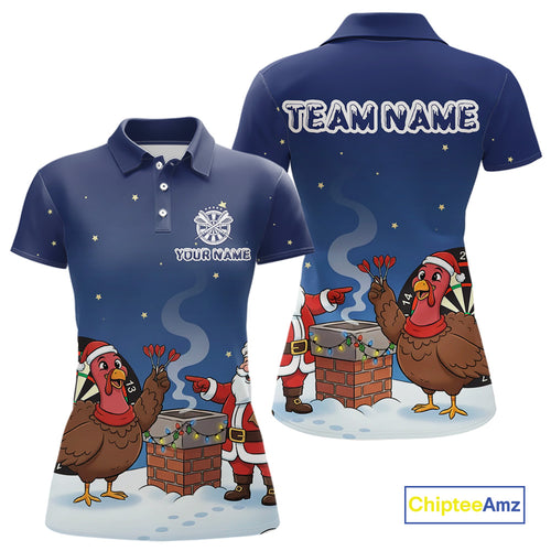 Funny Santa And Turkey Custom Darts Shirt For Women, Christmas Darts Shirt Gift For Darts Lover TDM4912