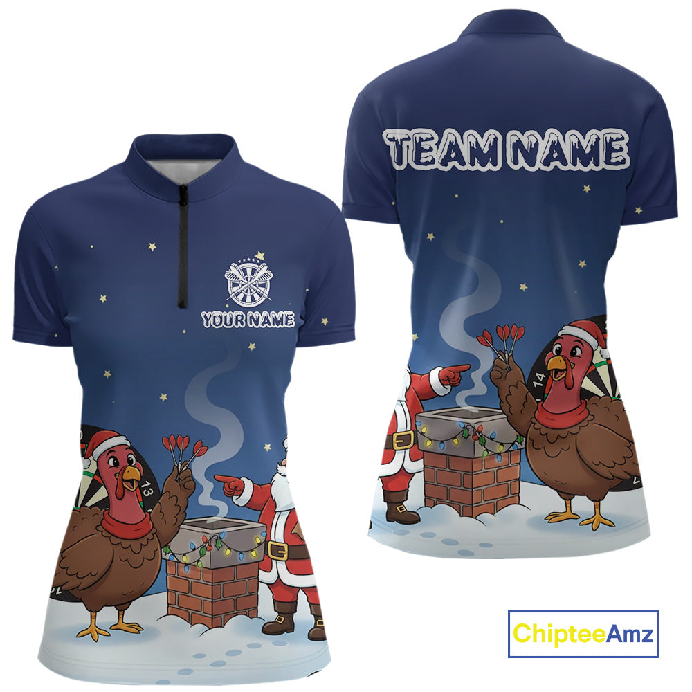 Funny Santa And Turkey Custom Darts Shirt For Women, Christmas Darts Shirt Gift For Darts Lover TDM4912