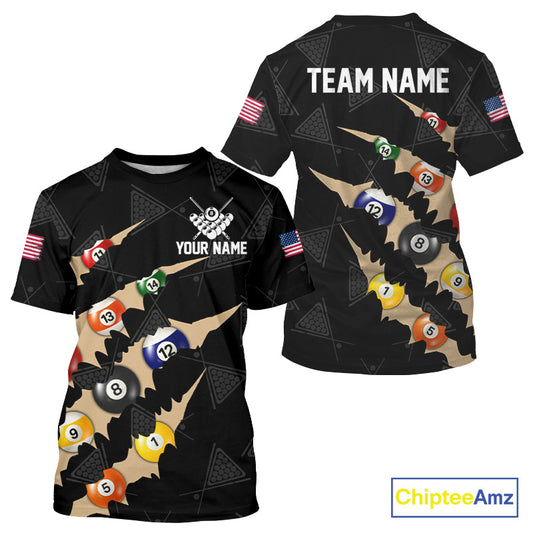 Custom Tan 8 Ball Pool Scratch Billiard T-Shirt For Men Black Billiard League Team Jersey TDM5990