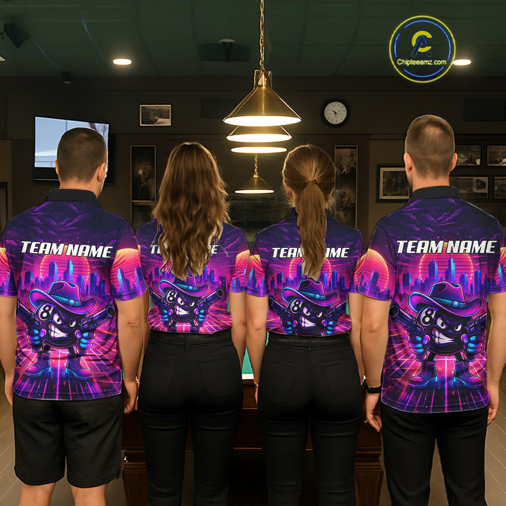 Custom Retro Funny Neon 8 Ball Pool Billiard Shirt For Women, Billiard Team Jersey Polo & 1/4 Zip TDM6219