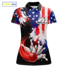 Load image into Gallery viewer, Custom Grunge American Flag Bowling Shirt For Women, Patriotic Bowling Jersey Team Polo &amp; 1/4 Zip TDM6227