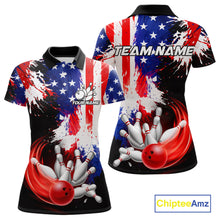Load image into Gallery viewer, Custom Grunge American Flag Bowling Shirt For Women, Patriotic Bowling Jersey Team Polo &amp; 1/4 Zip TDM6227