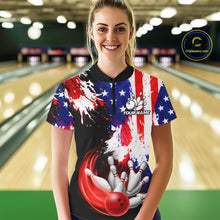 Load image into Gallery viewer, Custom Grunge American Flag Bowling Shirt For Women, Patriotic Bowling Jersey Team Polo &amp; 1/4 Zip TDM6227