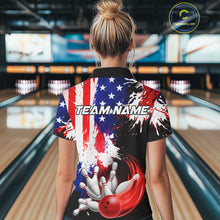 Load image into Gallery viewer, Custom Grunge American Flag Bowling Shirt For Women, Patriotic Bowling Jersey Team Polo &amp; 1/4 Zip TDM6227