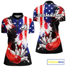 Load image into Gallery viewer, Custom Grunge American Flag Bowling Shirt For Women, Patriotic Bowling Jersey Team Polo &amp; 1/4 Zip TDM6227