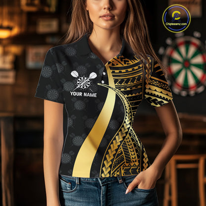 Personalized Black And Golden Tribal Dart Shirts For Women Custom Dart Jersey Team Polo & 1/4 Zip TDM4105