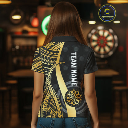 Personalized Black And Golden Tribal Dart Shirts For Women Custom Dart Jersey Team Polo & 1/4 Zip TDM4105