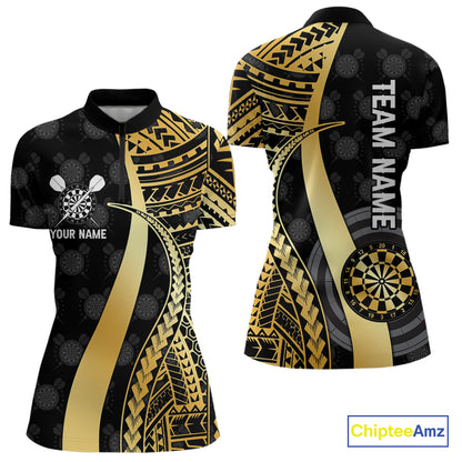 Personalized Black And Golden Tribal Dart Shirts For Women Custom Dart Jersey Team Polo & 1/4 Zip TDM4105