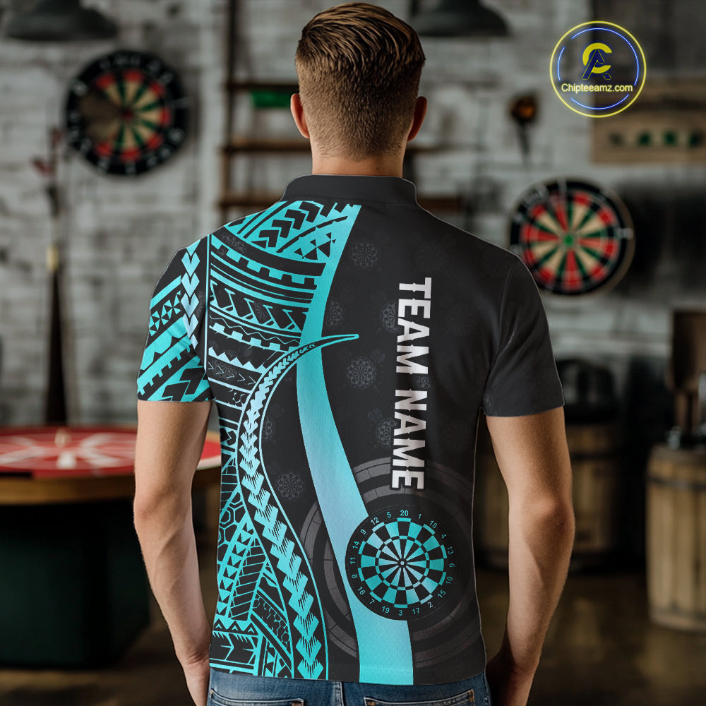 Personalized Black And Turquoise Tribal Dart Shirts For Men Custom Dart Jersey Team Polo & 1/4 Zip TDM4106