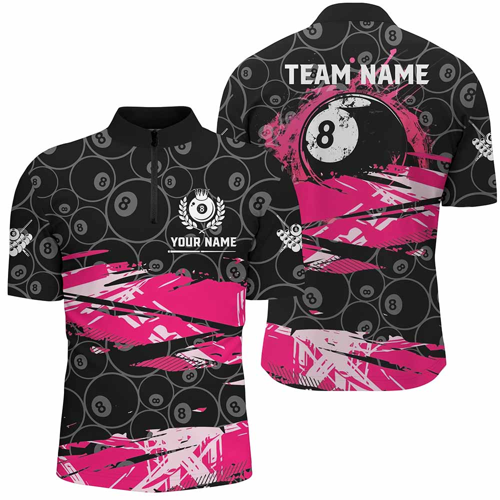 Custom Pink Grunge  Billiard 8 Ball Jerseys Shirts For Men, Personalized Billiard Pool Player Gifts TDM1939