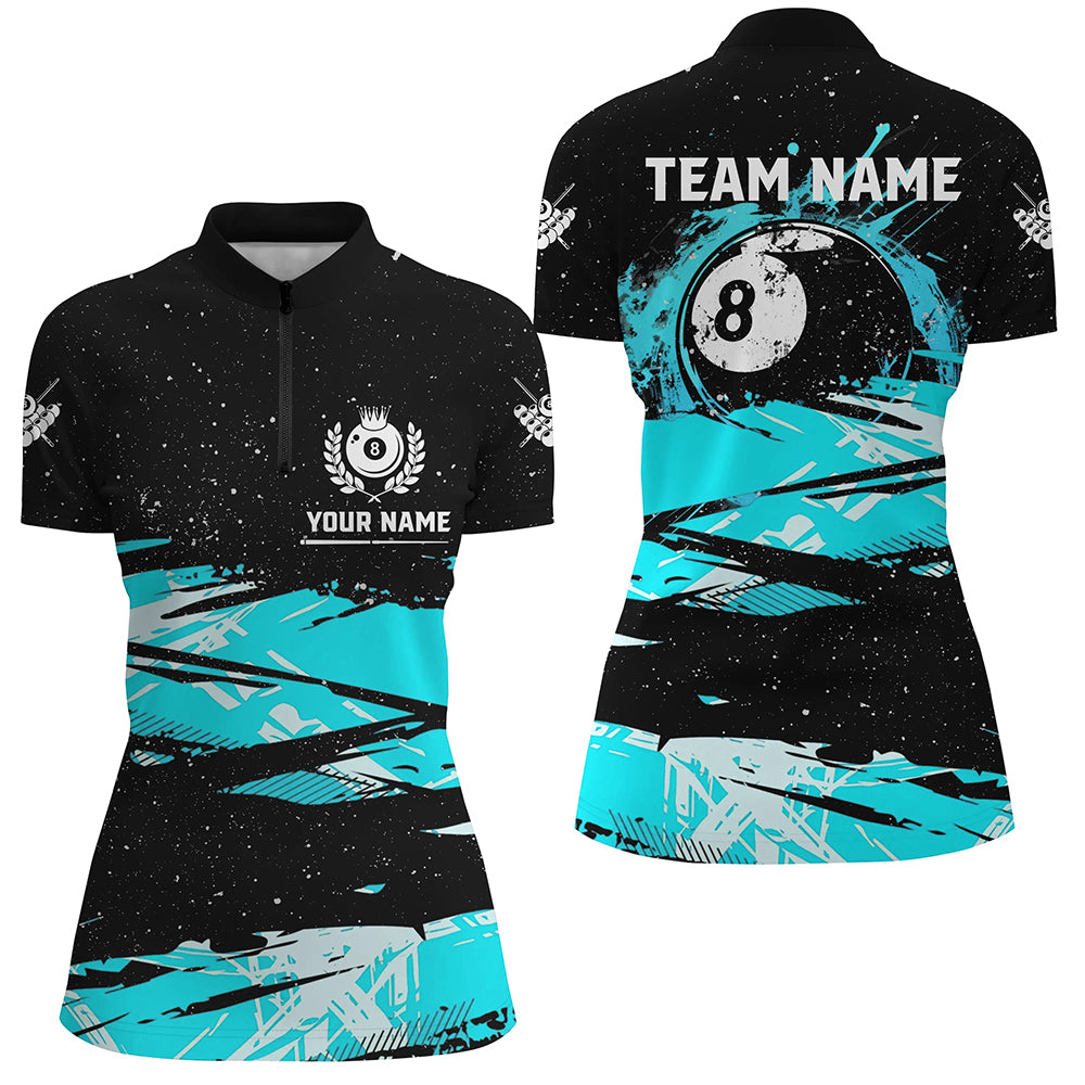 Custom Turquoise Grunge Billiard 8 Ball Jerseys Shirts For Women, Best Personalized Pool Player Gifts TDM1941