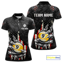 Load image into Gallery viewer, Funny Claw Tearing US Flag 9 Ball Pool Custom Billiard Shirts For Women, Patriotic Billiard Jerseys TDM4473