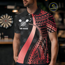 Load image into Gallery viewer, Personalized Black And Red Tribal Dart Shirts For Men Custom Darts Jersey Team Polo &amp; 1/4 Zip TDM4913