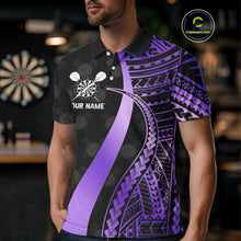 Load image into Gallery viewer, Personalized Black And Purple Tribal Dart Shirts For Men Custom Darts Jersey Team Polo &amp; 1/4 Zip TDM4914