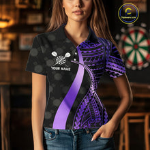Load image into Gallery viewer, Personalized Black And Purple Tribal Dart Shirts For Women Custom Darts Jersey Team Polo &amp; 1/4 Zip TDM4914