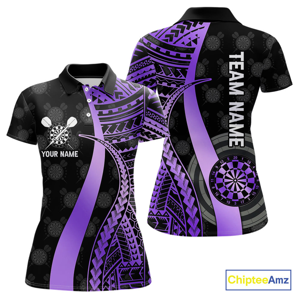 Personalized Black And Purple Tribal Dart Shirts For Women Custom Darts Jersey Team Polo & 1/4 Zip TDM4914