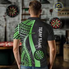 Load image into Gallery viewer, Personalized Black And Green Tribal Dart Shirts For Men Custom Darts Jersey Team Polo &amp; 1/4 Zip TDM4915
