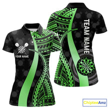 Load image into Gallery viewer, Personalized Black And Green Tribal Dart Shirts For Women Custom Darts Jersey Team Polo &amp; 1/4 Zip TDM4915
