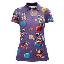 Load image into Gallery viewer, Funny Christmas Santa Astronaut Custom Purple Polo Golf Shirts For Women, Christmas Golf Outfit TDM3119