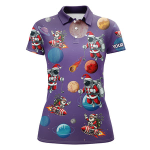 Funny Christmas Santa Astronaut Custom Purple Polo Golf Shirts For Women, Christmas Golf Outfit TDM3119