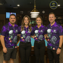 Load image into Gallery viewer, Personalized Purple Funny Skeleton Pool Balls Billiard Shirt For Men, Skull Billiard Team Jerseys TDM5344