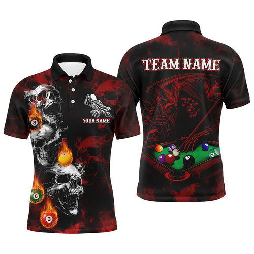 Personalized Red Smoke Skull Billiard Shirts For Men Custom Death Skeleton Billiard Jerseys TDM3364