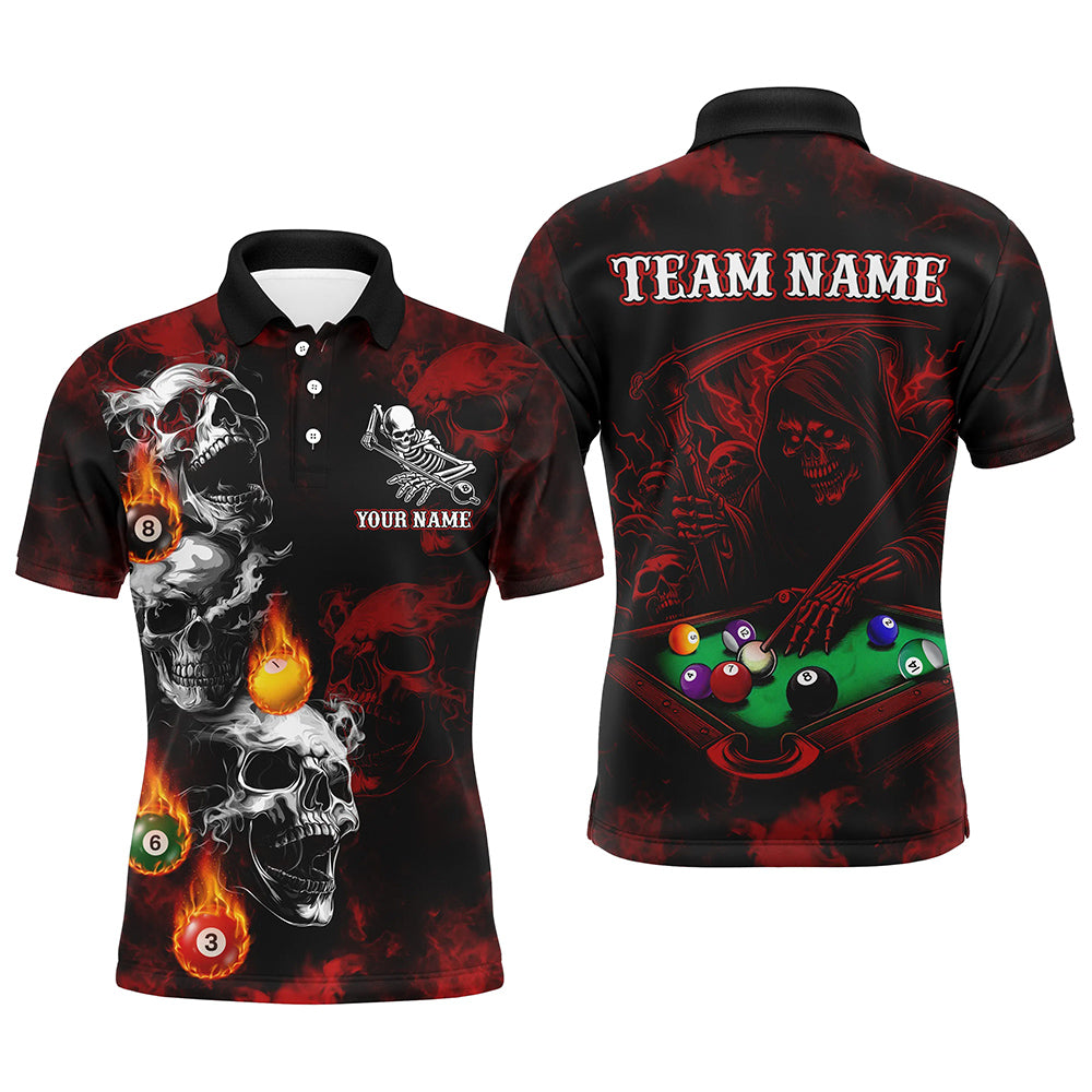 Personalized Red Smoke Skull Billiard Shirts For Men Custom Death Skeleton Billiard Jerseys TDM3364