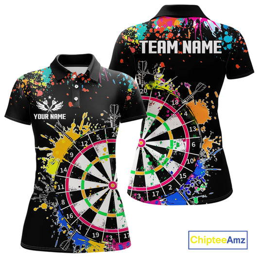 Funny Dartboard Colorful Paint Dart Shirt For Women Custom Darts Team Jersey Polo & 1/4 Zip |Black TDM5624