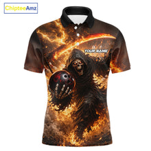Load image into Gallery viewer, Orange Grim Reaper Fire Smoke Bowling Jersey For Men Custom Bowling Team Shirt Polo &amp; 1/4 Zip TDM6233