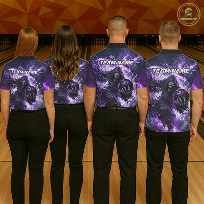 Purple Grim Reaper Fire Smoke Bowling Jersey For Women Custom Bowling Team Shirt Polo & 1/4 Zip TDM6235