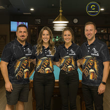 Load image into Gallery viewer, Billiard team wearing matching Grim Reaper 8 ball pool and beer jerseys front view.