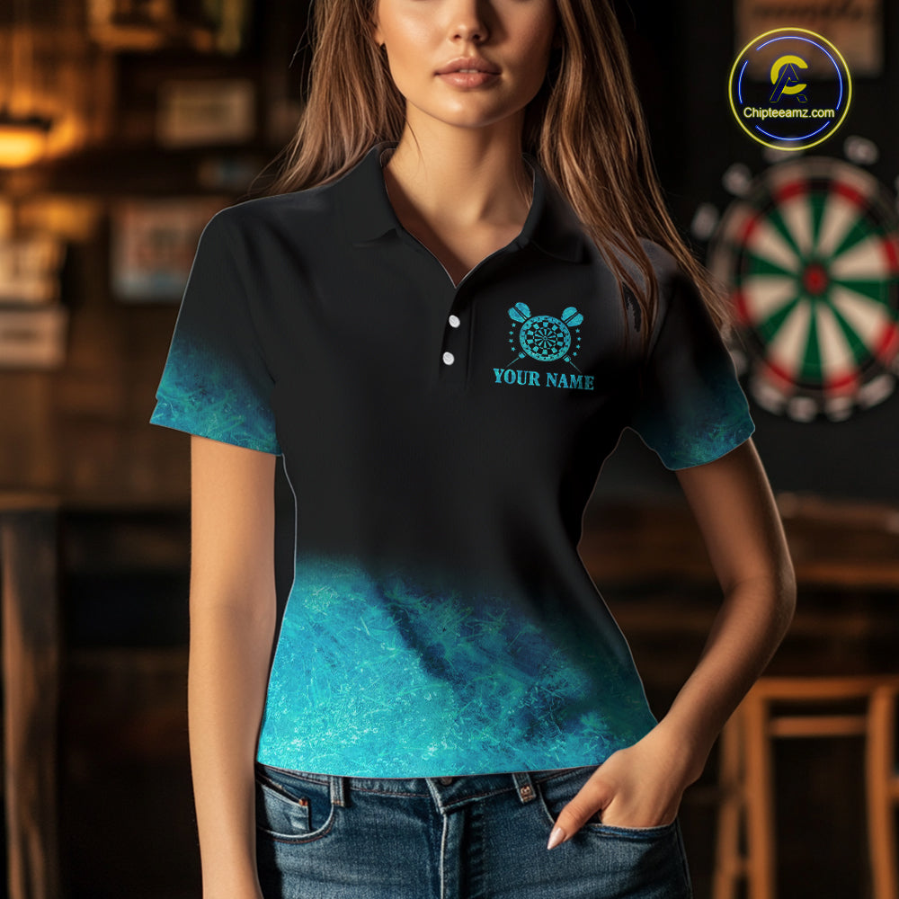 Personalized Sea Turquoise Gradient Darts Polo & Quarter Zip Custom Dart Shirt For Women Dart Jersey TDM4710