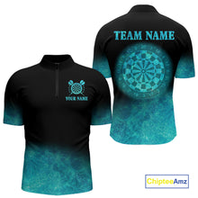 Load image into Gallery viewer, Personalized Sea Turquoise Gradient Darts Polo &amp; Quarter Zip Custom Dart Shirt For Men Dart Jersey TDM4710