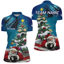 Load image into Gallery viewer, Funny Santa Christmas Pine Tree Custom American Flag Billiard Shirts For Women, Xmas Billiard Jerseys TDM3128