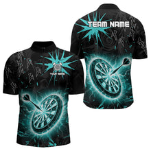 Load image into Gallery viewer, Custom Dart Jerseys For Men, Black And Turquoise Dartboard Thunder Lightning Darts Polo &amp; 1/4 Zip TDM3667