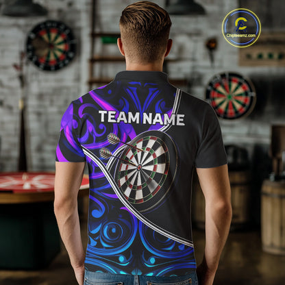 Neon Purple Blue Tribal Pattern Dart Shirts For Men Custom Dart Jerseys Team Polo & Quarter Zip TDM3823