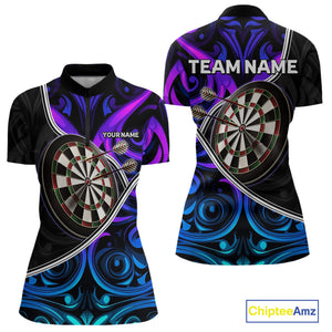 Neon Purple Blue Tribal Pattern Dart Shirts For Women Custom Dart Jerseys Team Polo & Quarter Zip TDM3823
