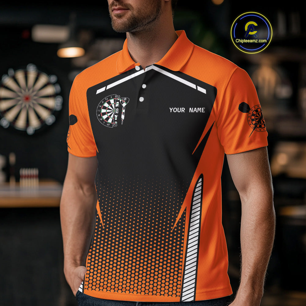 Orange Sport Style Dart Arrows Dart Polo & 1/4 Zip Shirts For Men, Dart Jerseys NYN0059