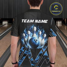 Load image into Gallery viewer, Personalized Fire Flame Bowling Jersey For Men Custom Bowling Team Shirt Polo &amp; 1/4 Zip |Blue TDM6239