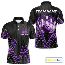 Load image into Gallery viewer, Personalized Fire Flame Bowling Jersey For Men Custom Bowling Team Shirt Polo &amp; 1/4 Zip |Purple TDM6240